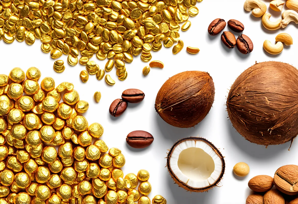 exports of Ghana gold crude petroleum cocoa beans coconuts Brazil nuts cashews cocoa paste