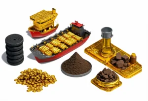 exports of Liberia gold ships iron ore rubber refined petroleum